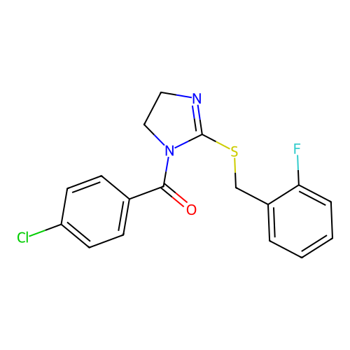 (4-chlorophenyl)(2-((2-fluorobenzyl)thio)-4,5-dihydro-1H-imidazol-1-yl)methanone structure