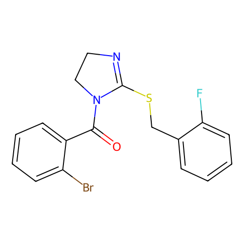 (2-bromophenyl)(2-((2-fluorobenzyl)thio)-4,5-dihydro-1H-imidazol-1-yl)methanone structure
