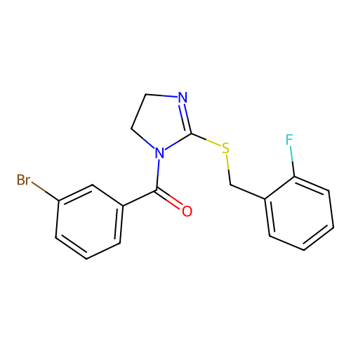 (3-bromophenyl)(2-((2-fluorobenzyl)thio)-4,5-dihydro-1H-imidazol-1-yl)methanone structure
