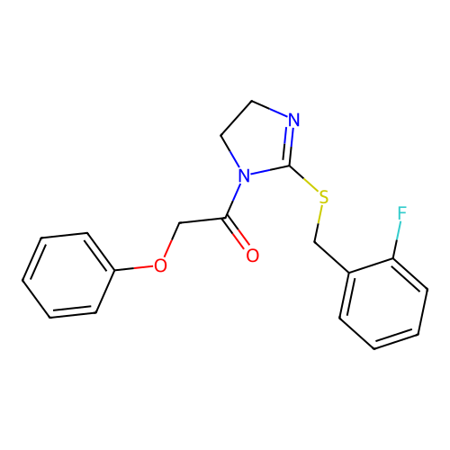 1-(2-((2-fluorobenzyl)thio)-4,5-dihydro-1H-imidazol-1-yl)-2-phenoxyethanone structure