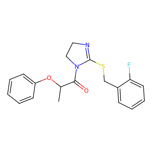1-(2-{[(2-fluorophenyl)methyl]sulfanyl}-4,5-dihydro-1H-imidazol-1-yl)-2-phenoxypropan-1-one structure