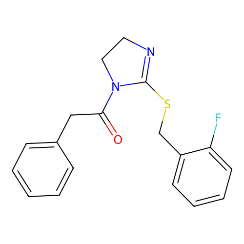 1-[2-[(2-Fluorophenyl)methylsulfanyl]-4,5-dihydroimidazol-1-yl]-2-phenylethanone structure