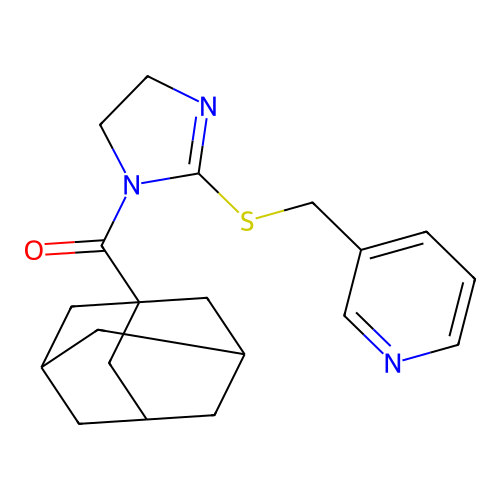 1-Adamantyl-[2-(pyridin-3-ylmethylsulfanyl)-4,5-dihydroimidazol-1-yl]methanone structure