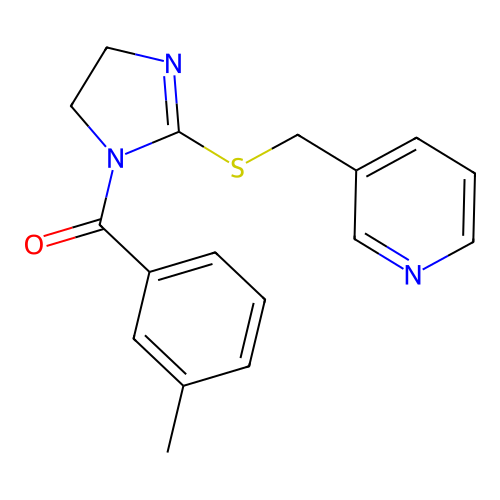 (2-((pyridin-3-ylmethyl)thio)-4,5-dihydro-1H-imidazol-1-yl)(m-tolyl)methanone structure