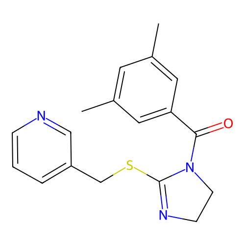 (3,5-dimethylphenyl)(2-((pyridin-3-ylmethyl)thio)-4,5-dihydro-1H-imidazol-1-yl)methanone structure