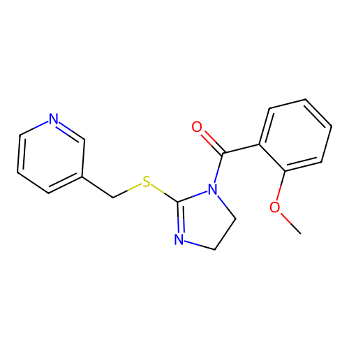 3-({[1-(2-methoxybenzoyl)-4,5-dihydro-1H-imidazol-2-yl]thio}methyl)pyridine structure