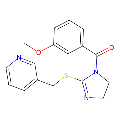 (3-methoxyphenyl)(2-((pyridin-3-ylmethyl)thio)-4,5-dihydro-1H-imidazol-1-yl)methanone structure