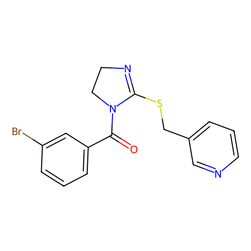 3-({[1-(3-bromobenzoyl)-4,5-dihydro-1H-imidazol-2-yl]sulfanyl}methyl)pyridine structure
