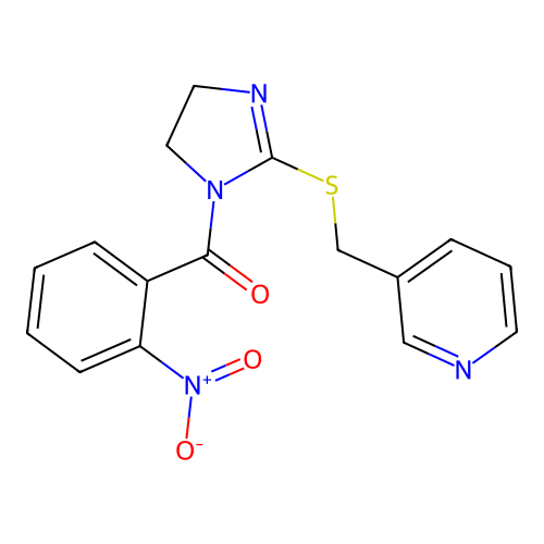 (2-nitrophenyl)(2-((pyridin-3-ylmethyl)thio)-4,5-dihydro-1H-imidazol-1-yl)methanone structure