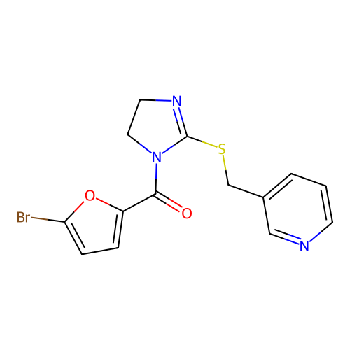 (5-bromofuran-2-yl)(2-((pyridin-3-ylmethyl)thio)-4,5-dihydro-1H-imidazol-1-yl)methanone structure
