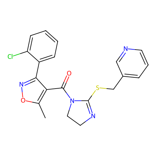 (3-(2-chlorophenyl)-5-methylisoxazol-4-yl)(2-((pyridin-3-ylmethyl)thio)-4,5-dihydro-1H-imidazol-1-yl)methanone structure