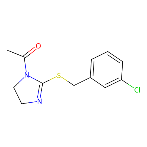 1-(2-((3-chlorobenzyl)thio)-4,5-dihydro-1H-imidazol-1-yl)ethanone structure