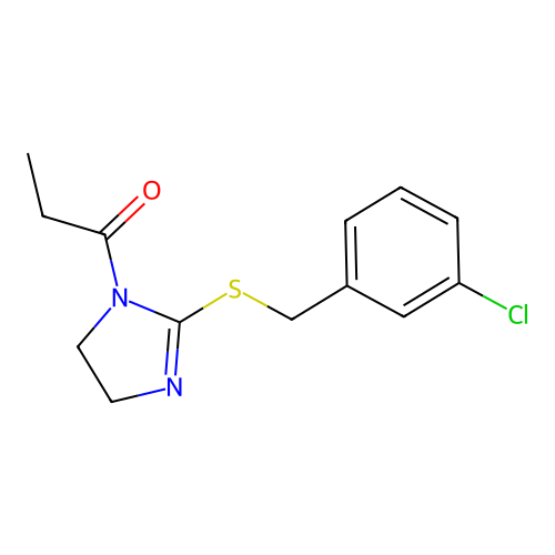 1-[2-[(3-Chlorophenyl)methylsulfanyl]-4,5-dihydroimidazol-1-yl]propan-1-one structure
