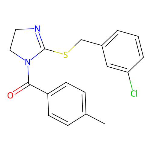 (2-((3-chlorobenzyl)thio)-4,5-dihydro-1H-imidazol-1-yl)(p-tolyl)methanone structure