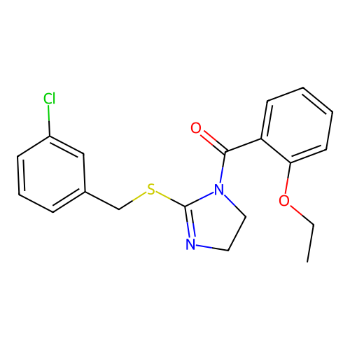 (2-((3-chlorobenzyl)thio)-4,5-dihydro-1H-imidazol-1-yl)(2-ethoxyphenyl)methanone structure