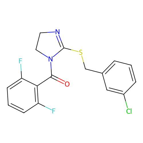 (2-((3-chlorobenzyl)thio)-4,5-dihydro-1H-imidazol-1-yl)(2,6-difluorophenyl)methanone structure