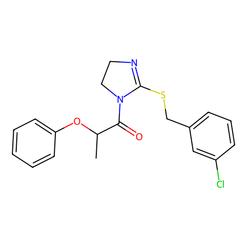 1-(2-((3-chlorobenzyl)thio)-4,5-dihydro-1H-imidazol-1-yl)-2-phenoxypropan-1-one structure