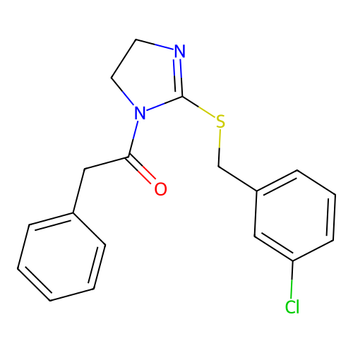 1-(2-((3-chlorobenzyl)thio)-4,5-dihydro-1H-imidazol-1-yl)-2-phenylethanone structure