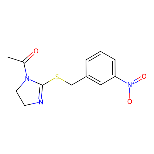 1-(2-((3-nitrobenzyl)thio)-4,5-dihydro-1H-imidazol-1-yl)ethanone structure