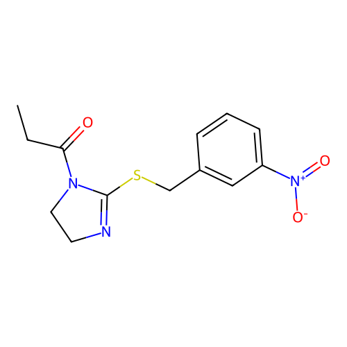 1-(2-((3-nitrobenzyl)thio)-4,5-dihydro-1H-imidazol-1-yl)propan-1-one structure