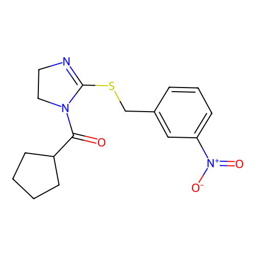 cyclopentyl(2-((3-nitrobenzyl)thio)-4,5-dihydro-1H-imidazol-1-yl)methanone structure