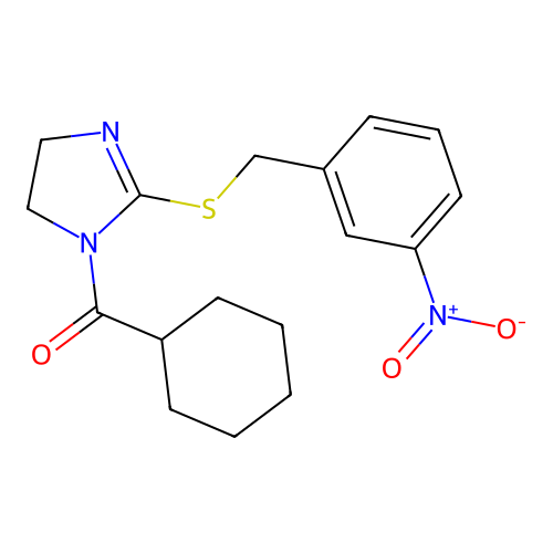 Cyclohexyl-[2-[(3-nitrophenyl)methylsulfanyl]-4,5-dihydroimidazol-1-yl]methanone structure