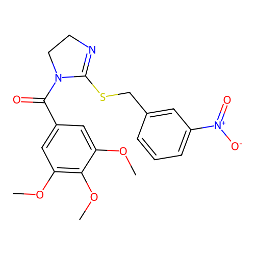 [2-[(3-nitrophenyl)methylsulfanyl]-4,5-dihydroimidazol-1-yl]-(3,4,5-trimethoxyphenyl)methanone structure