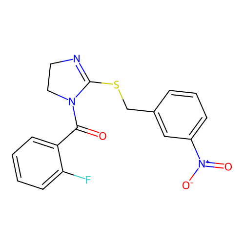 (2-fluorophenyl)(2-((3-nitrobenzyl)thio)-4,5-dihydro-1H-imidazol-1-yl)methanone structure