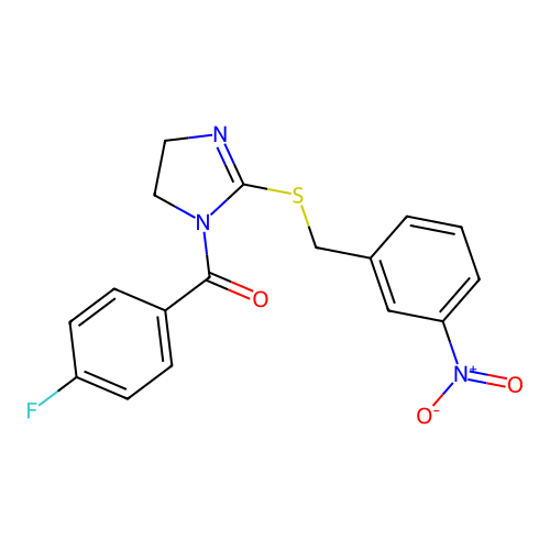 (4-fluorophenyl)(2-((3-nitrobenzyl)thio)-4,5-dihydro-1H-imidazol-1-yl)methanone structure