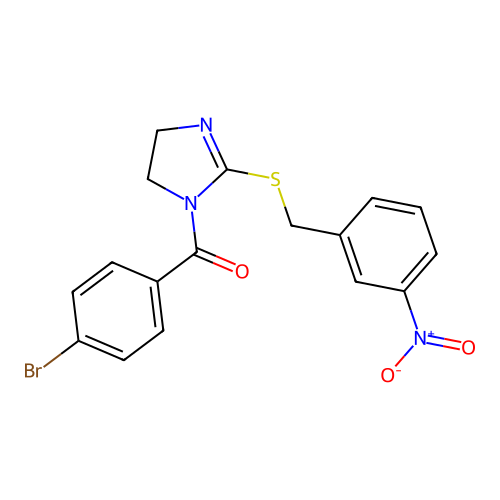 (4-bromophenyl)(2-((3-nitrobenzyl)thio)-4,5-dihydro-1H-imidazol-1-yl)methanone structure