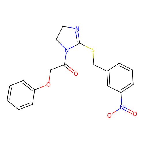 1-[2-[(3-Nitrophenyl)methylsulfanyl]-4,5-dihydroimidazol-1-yl]-2-phenoxyethanone structure