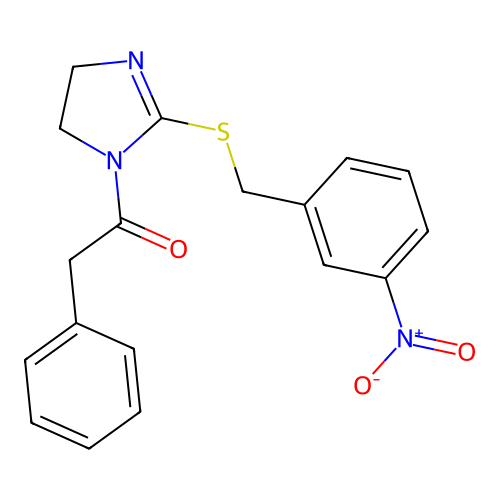 1-[2-[(3-Nitrophenyl)methylsulfanyl]-4,5-dihydroimidazol-1-yl]-2-phenylethanone structure