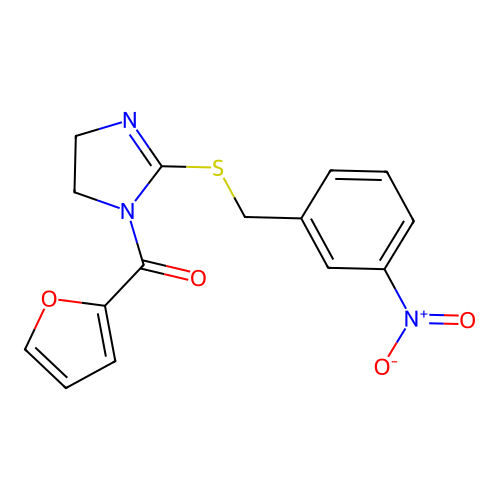 Furan-2-yl-[2-[(3-nitrophenyl)methylsulfanyl]-4,5-dihydroimidazol-1-yl]methanone structure