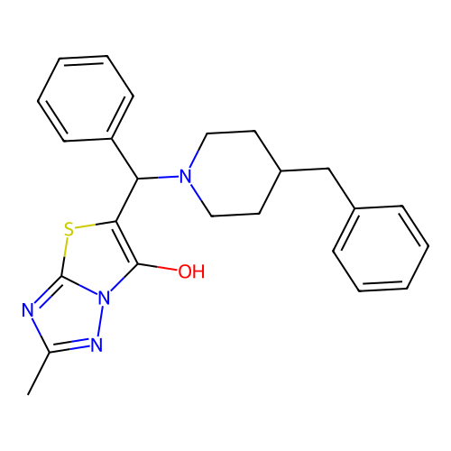 5-((4-benzylpiperidin-1-yl)(phenyl)methyl)-2-methylthiazolo[3,2-b][1,2,4]triazol-6-ol structure