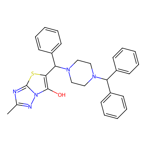 5-((4-benzhydrylpiperazin-1-yl)(phenyl)methyl)-2-methylthiazolo[3,2-b][1,2,4]triazol-6-ol structure