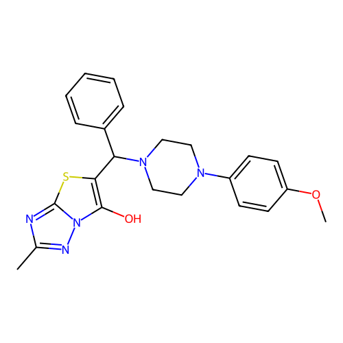 5-((4-(4-methoxyphenyl)piperazin-1-yl)(phenyl)methyl)-2-methylthiazolo[3,2-b][1,2,4]triazol-6-ol structure