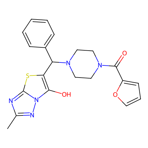 5-{[4-(furan-2-carbonyl)piperazin-1-yl](phenyl)methyl}-2-methyl-[1,2,4]triazolo[3,2-b][1,3]thiazol-6-ol structure