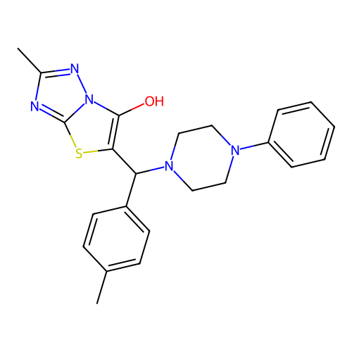 2-methyl-5-((4-phenylpiperazin-1-yl)(p-tolyl)methyl)thiazolo[3,2-b][1,2,4]triazol-6-ol structure