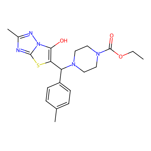 ethyl 4-((6-hydroxy-2-methylthiazolo[3,2-b][1,2,4]triazol-5-yl)(p-tolyl)methyl)piperazine-1-carboxylate structure