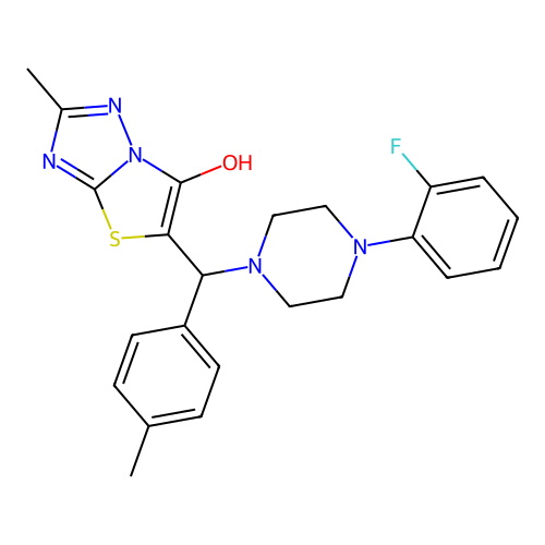 5-{[4-(2-fluorophenyl)piperazin-1-yl](4-methylphenyl)methyl}-2-methyl-[1,2,4]triazolo[3,2-b][1,3]thiazol-6-ol structure
