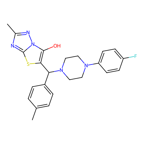 5-((4-(4-fluorophenyl)piperazin-1-yl)(p-tolyl)methyl)-2-methylthiazolo[3,2-b][1,2,4]triazol-6-ol structure