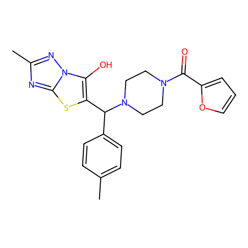 5-{[4-(furan-2-carbonyl)piperazin-1-yl](4-methylphenyl)methyl}-2-methyl-[1,2,4]triazolo[3,2-b][1,3]thiazol-6-ol structure