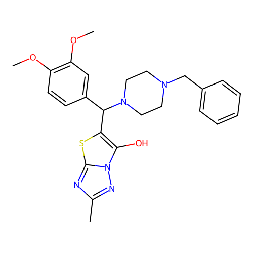 5-((4-benzylpiperazin-1-yl)(3,4-dimethoxyphenyl)methyl)-2-methylthiazolo[3,2-b][1,2,4]triazol-6-ol structure