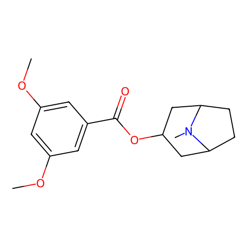 Benzoic acid, 3,5-dimethoxy-, 8-methyl-8-azabicyclo(3.2.1)oct-3-yl ester, endo- structure