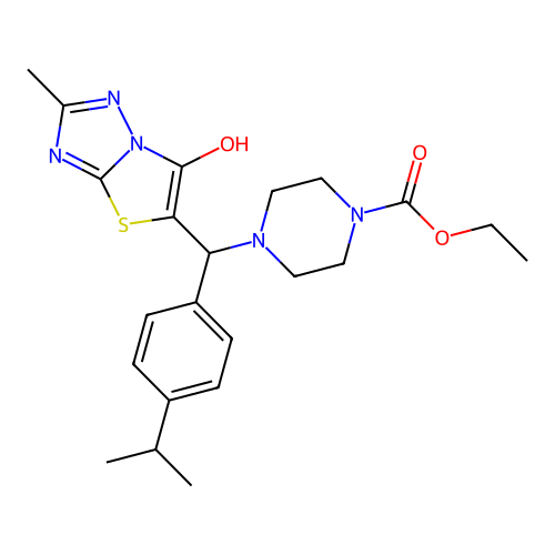 ethyl 4-({6-hydroxy-2-methyl-[1,2,4]triazolo[3,2-b][1,3]thiazol-5-yl}[4-(propan-2-yl)phenyl]methyl)piperazine-1-carboxylate structure