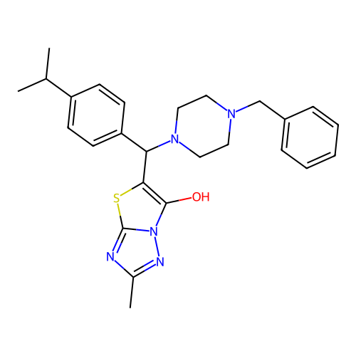 5-((4-benzylpiperazin-1-yl)(4-isopropylphenyl)methyl)-2-methylthiazolo[3,2-b][1,2,4]triazol-6-ol structure