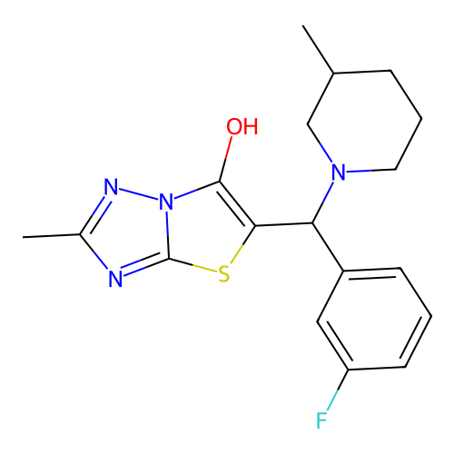 5-[(3-fluorophenyl)(3-methylpiperidin-1-yl)methyl]-2-methyl-[1,2,4]triazolo[3,2-b][1,3]thiazol-6-ol structure