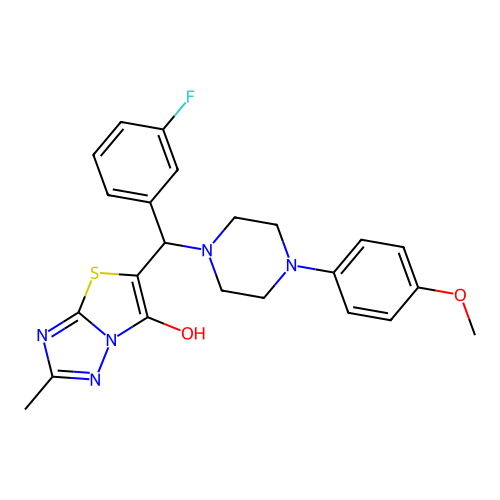 5-((3-fluorophenyl)(4-(4-methoxyphenyl)piperazin-1-yl)methyl)-2-methylthiazolo[3,2-b][1,2,4]triazol-6-ol structure