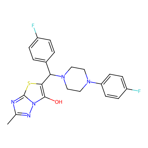5-((4-fluorophenyl)(4-(4-fluorophenyl)piperazin-1-yl)methyl)-2-methylthiazolo[3,2-b][1,2,4]triazol-6-ol structure