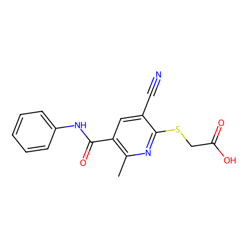 2-{[3-Cyano-6-methyl-5-(phenylcarbamoyl)pyridin-2-yl]sulfanyl}acetic acid structure